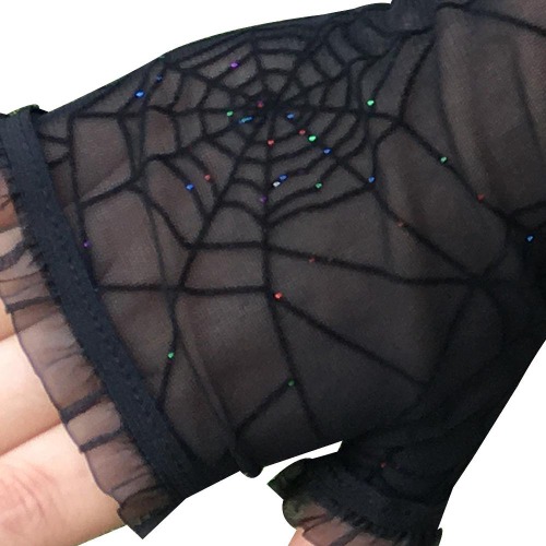 Spider Web Lolita Gloves - Black with Sequins