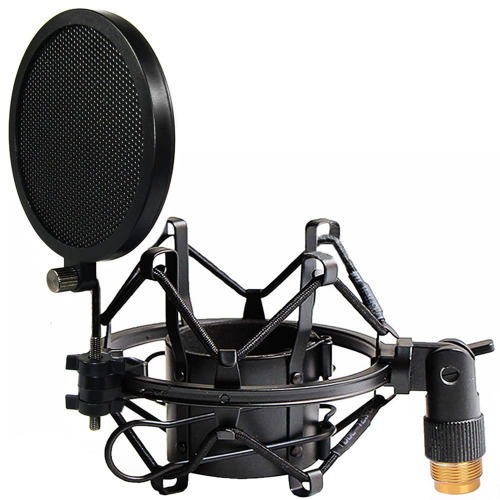 Tencro 47-53mm AT2020 Microphone Shock Mount with Pop Filter & Adapter Anti-Vibration High Isolation Metal Mic Holder Clip, Fits for Diameter of 47-53mm Microphone in Broadcasting, Recording, Etc. L
