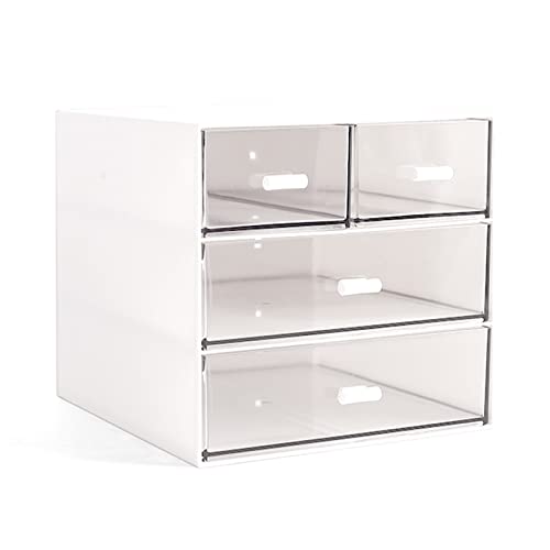Marknor Makeup / Desk Organizer with 4 Drawers, Sundries Vanity Organizer, Cosmetic Organizer, Desk Storage Box, Bathroom Counter or Dresser, White QBH-4CT-1 - White