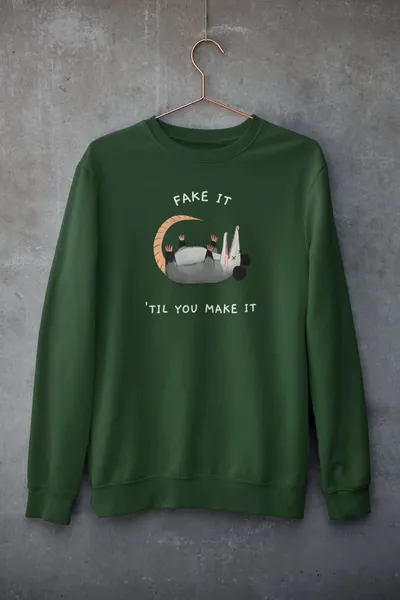 Possum T Shirt, Fake It Til You Make It, Funny Opossum Sweatshirt, Long Sleeve, Dark Weird Humor Funny Opossum Crewneck, Sarcasm Joke, Humor