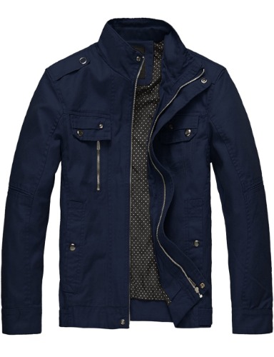 Wantdo Men's Cotton Lightweight Jacket Military Jacket Casual Field Coat Windbreaker - Navy X-Large