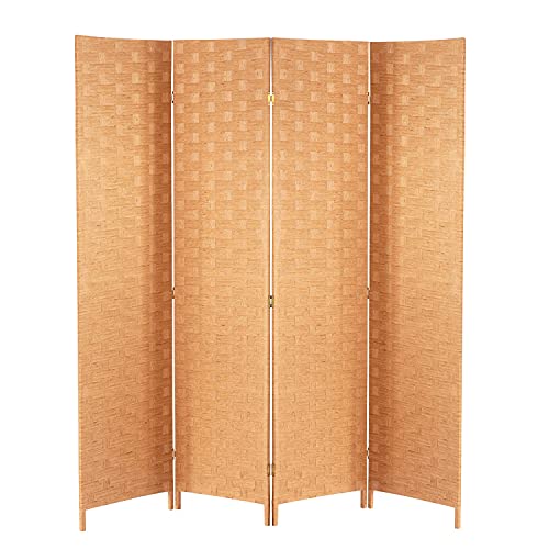 Wood Mesh Woven Design 4 Panel Folding Wooden Screen Room Divider - 4 Panel - Natural