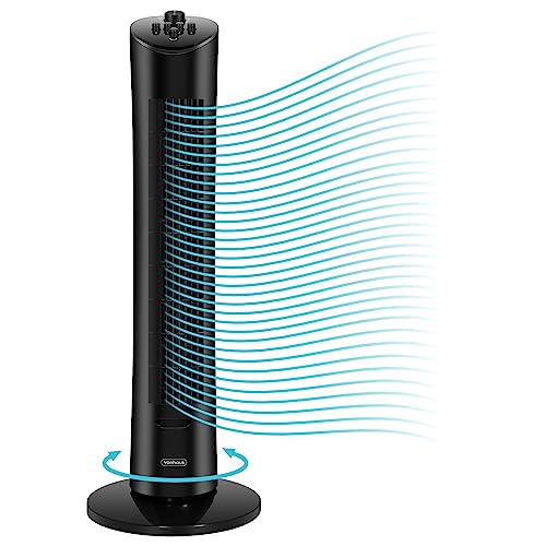 VonHaus Tower Fan 31”, Electric Fan for Cooling, Oscillating Fan with Timer for Any Space, Aroma Tray, Standing Fan Cools Bedrooms & Family Rooms, Floor Fan with 3 Breeze Speeds, 2 Year Warranty - Black