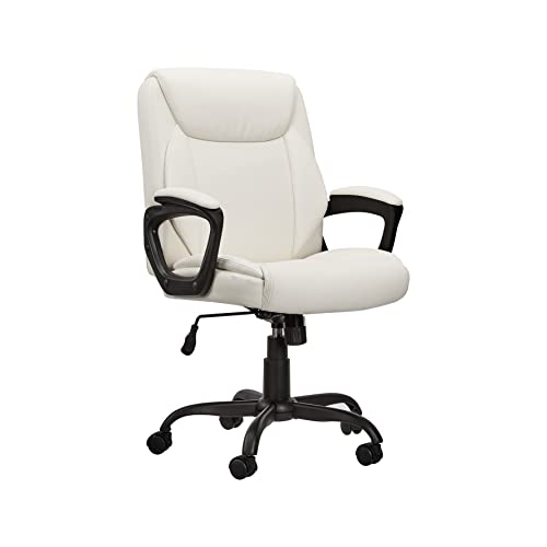 Amazon Basics Classic Puresoft PU Padded Mid-Back Office Computer Desk Chair with Armrest - Cream, 26"D x 23.75"W x 42"H - Cream