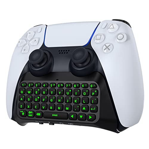 MoKo Keyboard for PS5 Controller with Green Backlight, Bluetooth Wireless Mini Keypad Chatpad for Playstation 5, Built-in Speaker & 3.5mm Audio Jack for PS5 Controller Accessories - Black
