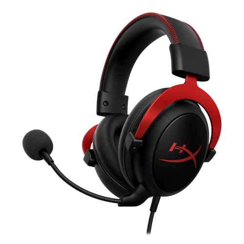 HyperX Cloud II - Gaming Headset, 7.1 Surround Sound, Memory Foam Ear Pads, Durable Aluminum Frame, Detachable Microphone, Works with PC, PS5, PS4, Xbox Series X|S, Xbox One – Red - Red - Wired - Headset