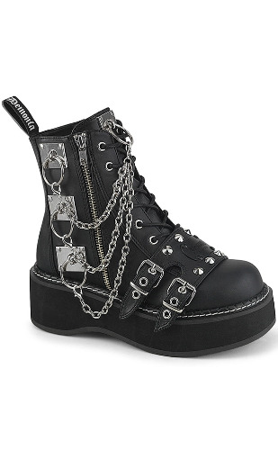 EMILY-57 Black Chain Canvas Boots | 8