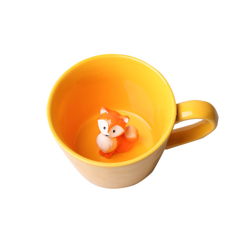 DIHOclub Fox Ceramic Cup Hidden 3D Animal Inside Mug,Cute Cartoon Handmade Figurine Mugs,Holiday and Birthday Cup for Coffee Milk Tea Lovers,12 OZ(Yellow) - Yellow
