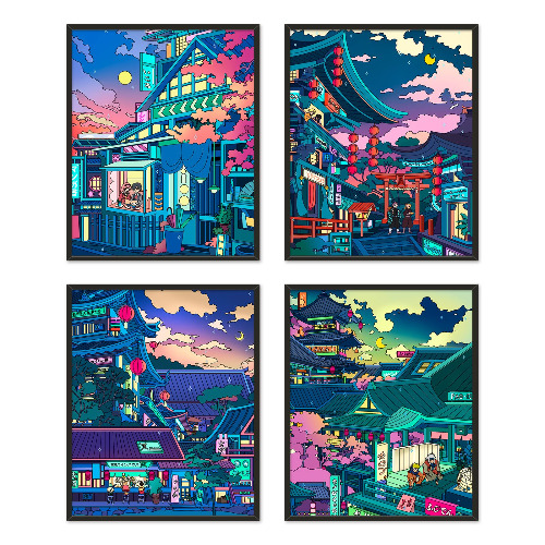 Japanese Wall Art Decor Neon Night Scene 