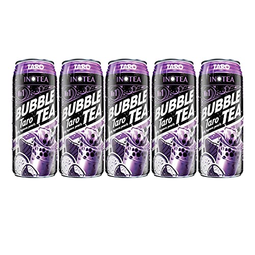 (Pack of 5) INOTEA Bubble Tea 5 Cans from ATIUS. Milk Tea with Boba Pearls in a Can (16.6oz/can). Choose One from Variety of Flavors: Brown Sugar, Taro, Honeydew, Banana, Matcha. Straws Included. (Taro) - Taro