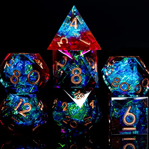 DND Dice Set Resin Sharp Edges Dice for Dungeons and Dragons Role Playing Dice, Translucent D and D Dice RPG Polyhedral Dice D&D Dice Set with Gift Box Inclusion Resin Dice D20 D12 D10 D8 D6 D4 - Starry Blue & Red