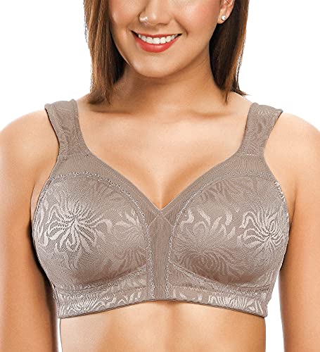 ZeroBound Women's Minimizer Bras Comfort Cushion Strap Wirefree Full Coverage Large Bust Non-Padded Bra - 42DDD - Toffee