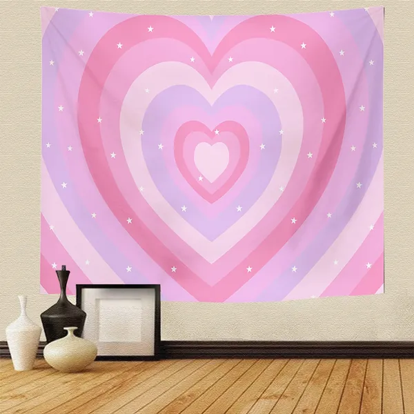 Psyhialr Y2k Aesthetic Pink Heart Kawaii Funny Tapestry Wall Hanging 2000s Indie Room Decor for Bedroom Living Room Dorm (59" W x 51" H)