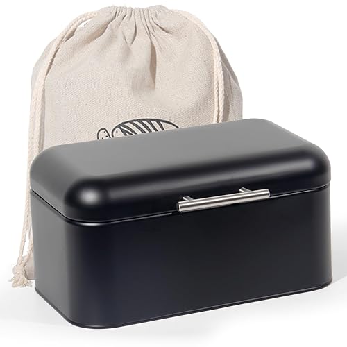 SYLANDO Brotkasten aus Metall mit Edelstahlgriff, Brot Lange Aufbewahren, Retro Brot Box, Brotaufbewahrungsbox mit Deckel - Schwarz-30cm