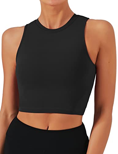 Natural Feelings Sports Bras for Women Removable Padded Yoga Tank Tops Sleeveless Fitness Workout Running Crop Tops - Medium - Black