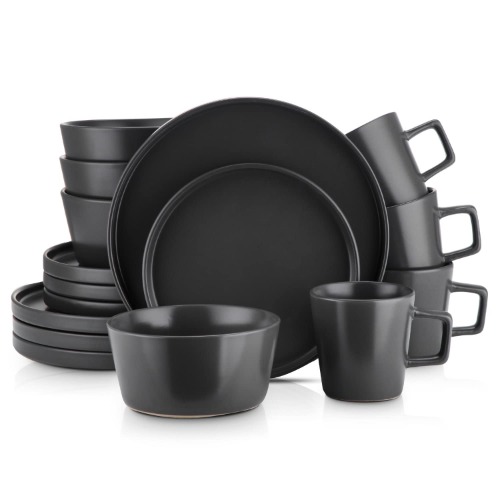 Stone Lain Coupe Dinnerware Set,16 Piece, Service For 4, Black Matte - Service For 4 Matte Black