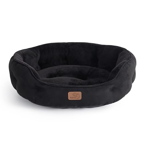 Bedsure Dog Beds for Small Dogs - Round Cat Beds for Indoor Cats, Washable Pet Bed for Puppy and Kitten with Slip-Resistant Bottom, 20 Inches, Black - 20.0"L x 19.0"W x 6.0"Th - Black