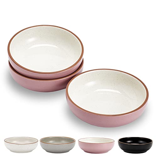5.19 in Ceramic Cat Dishes, Cottagecore Shallow Cat Food Bowls Small Pet Bowls Cat Dishes for Food and Water, 3 Pack Ceramic Cat Bowls, Light Pink - black