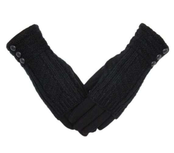 Tomily Winter Warm Knit Fingerless + Touchscreen Texting Thick Cotton Full Gloves 2-in-1 - Black