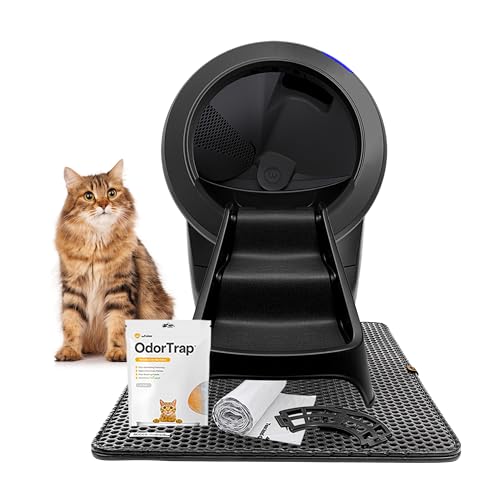 Litter-Robot 4 Bundle by Whisker, Black - Automatic, Self-Cleaning Cat Litter Box, Includes Litter-Robot 4, 6 OdorTrap Pack Refills, 50 Waste Drawer Liners, Ramp, Mat & Fence - Black