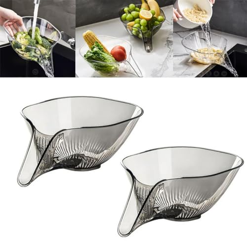 2 Pack Multi-functional Drain Basket, 2024 New Drainage Basket Funnel, Kitchen Sink Drain Strainer Basket Drain Rack, Drainer Food Basket with Spout for Vegetables Fruits Pasta (Gray*2) - Gray*2