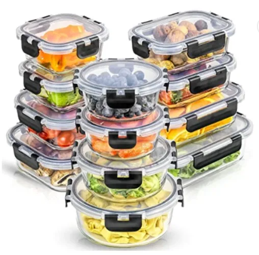 JoyJolt 24pc Borosilicate Glass Storage Containers with Lids. 12 Airtight, Freezer Safe Food Storage Containers, Pantry Kitchen Storage Containers, Glass Meal Prep Container for Lunch - Color Black