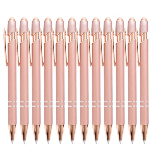 PASISIBICK 12 Pieces Rose Gold Ballpoint Pen with Stylus Tip, 2 in 1 Rose Gold Stylus Pens Stylish Pen, Metal Stylus Pen for Touch Screens, 1.0 mm Black Ink(Pack of 12)