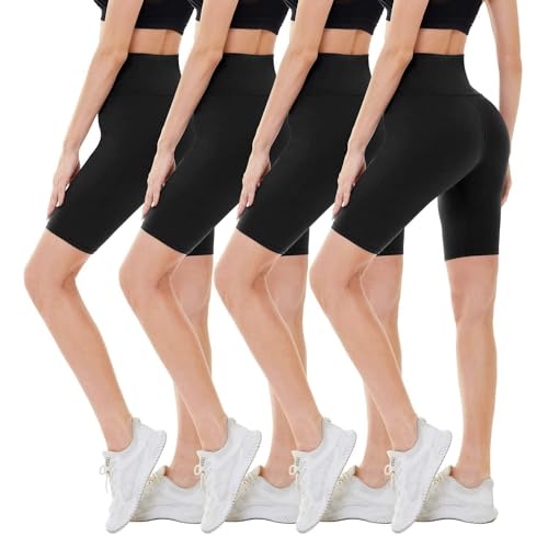 CAMPSNAIL 4 Pack Biker Shorts for Women High Waist - 3"/5"/8" Tummy Control Soft Athletic Yoga Workout Running Gym Shorts - 8 inch - Small-Medium - 1#black, 4 Packs