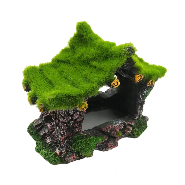Aquarium Decoration House Resin Hollow Hideout House, Betta Fish Log Driftwood Accessories Cave Ornament Tank Small Fish Hideaway with Moss