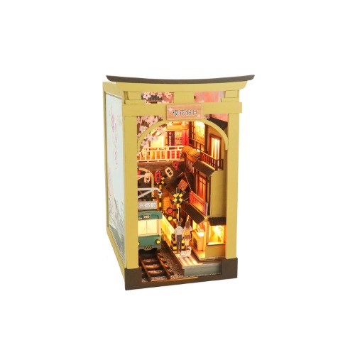 Flever Dollhouse DIY Book Nook Miniature Kit, DIY Dollhouse Booknook Bookshelf Insert Decor, 3D Wooden Puzzle Booknook Miniature Kit for Creative ssembled Bookends (Sakura Holiday)