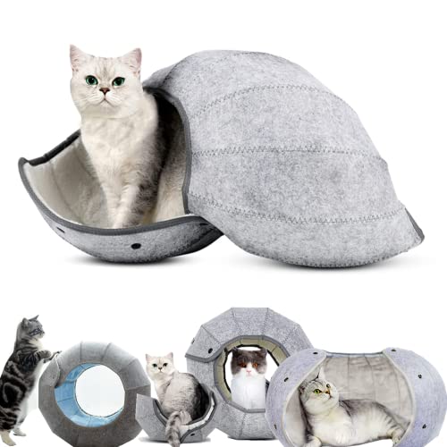 katzenhöhlen,Höhlen&häuser,Katzenbett in Schneckenform,Abnehmbares Tunnelspielzeug Kann für Katzenbetten oder Katzenspielzeug verwendet Werden,katzennest Filz rundes, atmungsaktiver Filz für Katzen