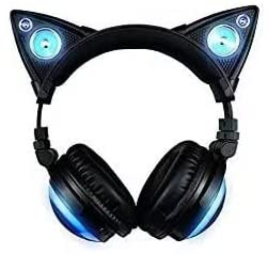 Axent Wear New Edition Wireless Cat Ear Headphones (12 Color Changing) with Speakers & 3.5mm Jack, Type-C Charging, Bluetooth&Wired Connection (Black) - Black