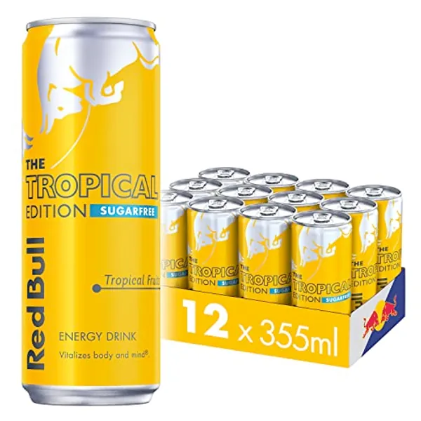 Red Bull Energy Drink Sugar Free Tropical Edition. Low Calorie with Taurine, B Vitamins & Caffeine. Flavoured Multipack 355 ml x12. - Tropical Fruit - 355 ml (Pack of 12)