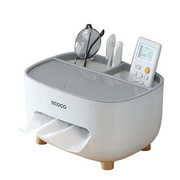 Multifunctional Tissue Storage Box Holder, Remote Control Storage Box Holder, Desktop Tissue Storage Holder (Grey)