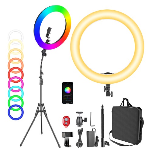 Neewer 18-inch RGB Ring Light with APP Control, 42W Dimmable Bi-Color 3200K-5600K CRI 97+ LED Ring Light with Stand, 0-360 Full Color, 9 Scenes Effect for Selfie/Makeup/Party/Vlog/YouTube/Photography