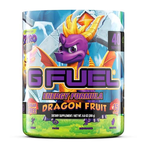 G Fuel Spyro the Dragon Energy Powder, Sugar Free, Clean Caffeine Focus Supplement, Water Mix, Dragon Fruit Flavor, Focus Amino, Vitamin + Antioxidants Blend - 9.8 oz (40 Servings) - Dragon Fruit