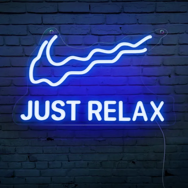 Coconeon Neon Sign "Just Relax " Blue Led Neon Lights Signs for Wall Decor,Bedroom,Game Room, Party, Bar Decor,Powered by USB with Switch -16.3*10.2"