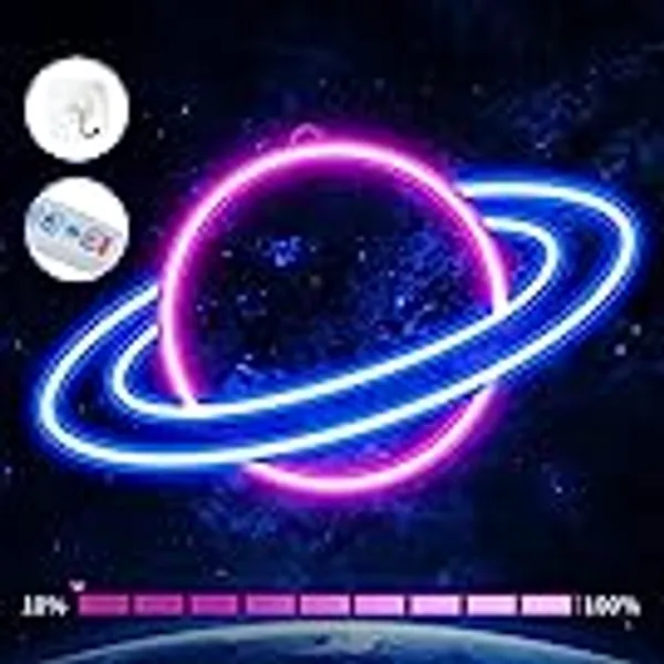 Neon Sign - Planet Led Neon Signs, JTLMEEN Dimmable Neon Lights Sign for Wall Decor, USB Powered Neon Signs for Bedroom, Kids Room, Birthday, Party, Wedding & Festival Gifts, Brightness Adjustable