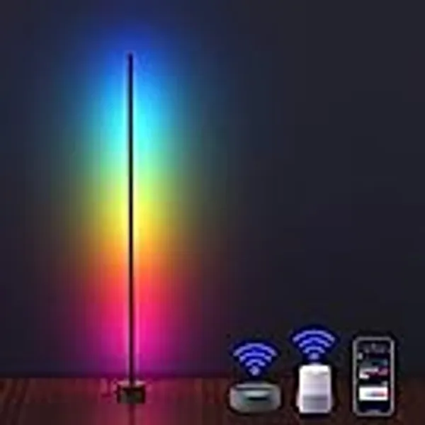 Miortior RGBICW Corner Floor Lamp Compatible with Alexa Voice Control, Smart Corner Lamp with Reactive Music Mode & Creative DIY Mode, Dimmable Modern Floor Lamp for Bedroom, Living Room, Gaming Room
