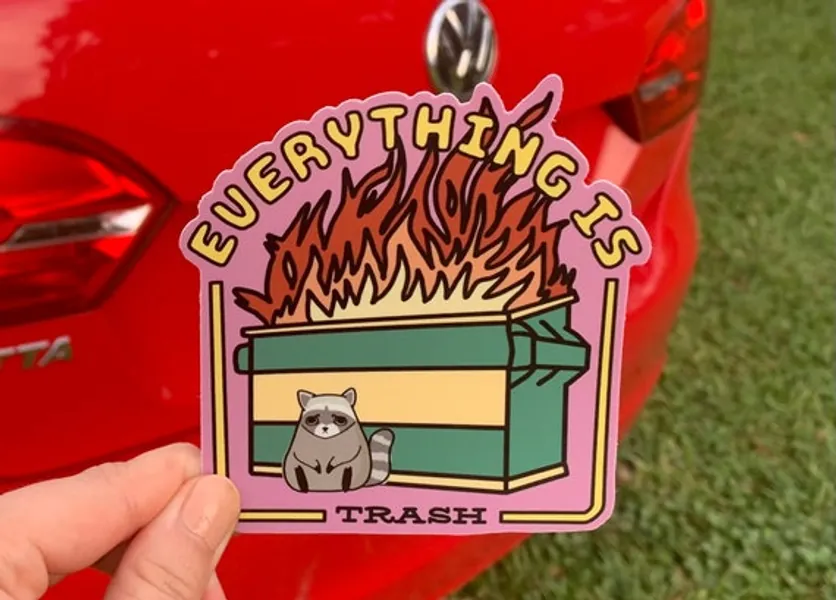 Everything is Trash Sad Raccoon Bumper Sticker / Cute Funny | Etsy