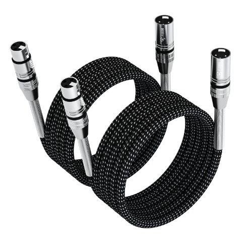 XLR kabel 2M-2 Pack, FIBBR mikrofonkabel Nylonflätad XLR hane till hona Heavy Duty balanserad mikrofonsladd kompatibel med förförstärkare/högtalarsystem och mer - 2 Pack