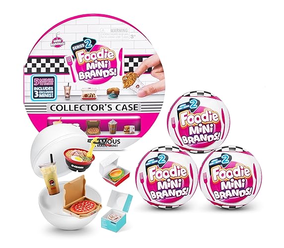Mini Brands Mini Foodies Series 2 Collector Kit (3 Pack + Collector Case) by ZURU, Mystery Capsule Real Miniature Brands Collectable Toy, Collectibles, Fast Food Toys and Shopping Accessories - Series 2 Bundle