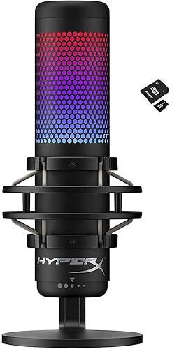 HyperX QuadCast S – RGB USB Condenser Microphone for PC, PS4, PS5 and Mac, Anti-Vibration Shock Mount, 4 Polar Patterns, Pop Filter, Gain Control, Gaming, Streaming, Podcasts, Kwalicable Micro SD Card