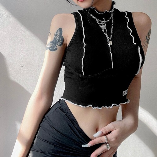 'Stars' Stripe Crop Top - Black / S