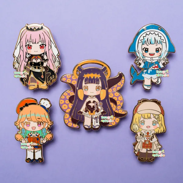 Hololive Myth Enamel Pin Set, Fan Merch - [A Grade] / Locking Clasps