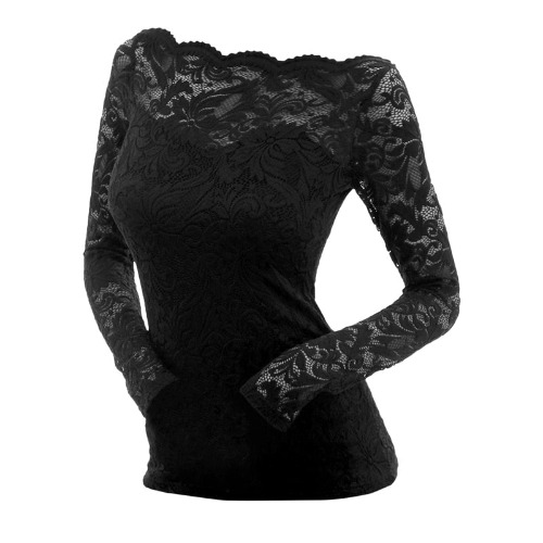 Black Floral Lace Long Sleeve Top - 'Avenge' Gothic Alt - Black / S