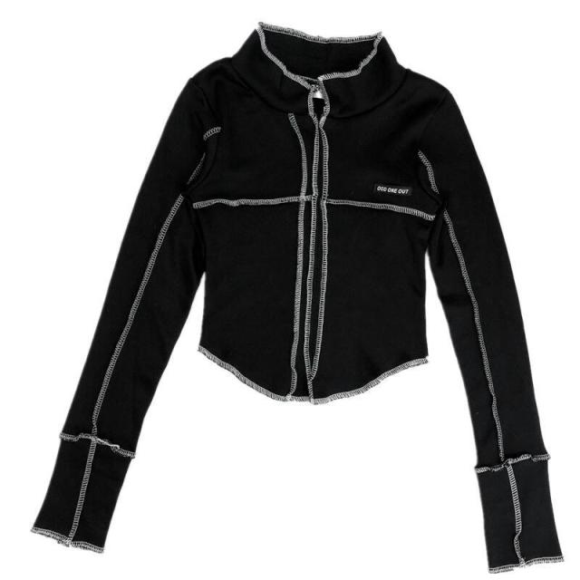 'Shocked by Fear' Knitted Crop Top - black / S