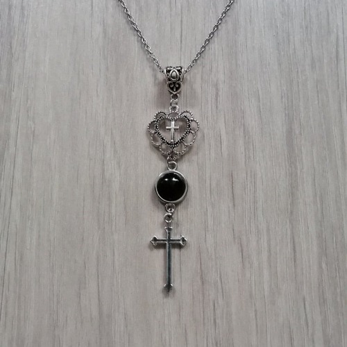 Dark Mineral and Crucifix Pendant