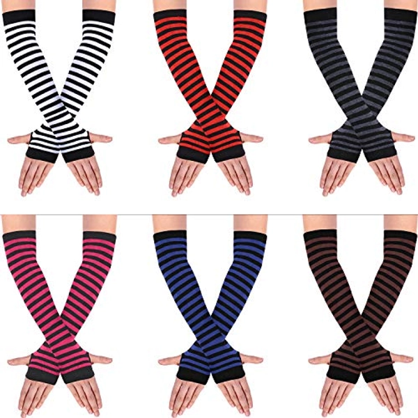 SATINIOR 6 Pairs Knit Arm Warmer Thumb Hole Stretchy Gloves Women Long Fingerless Gloves - Diversified Color