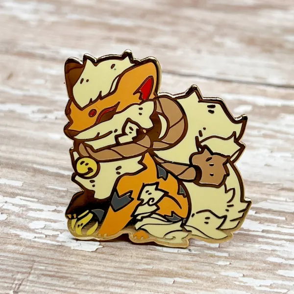 Arcanine Shrine Dog Guardian Hard Enamel Pin - 1.5in - Cute Monster